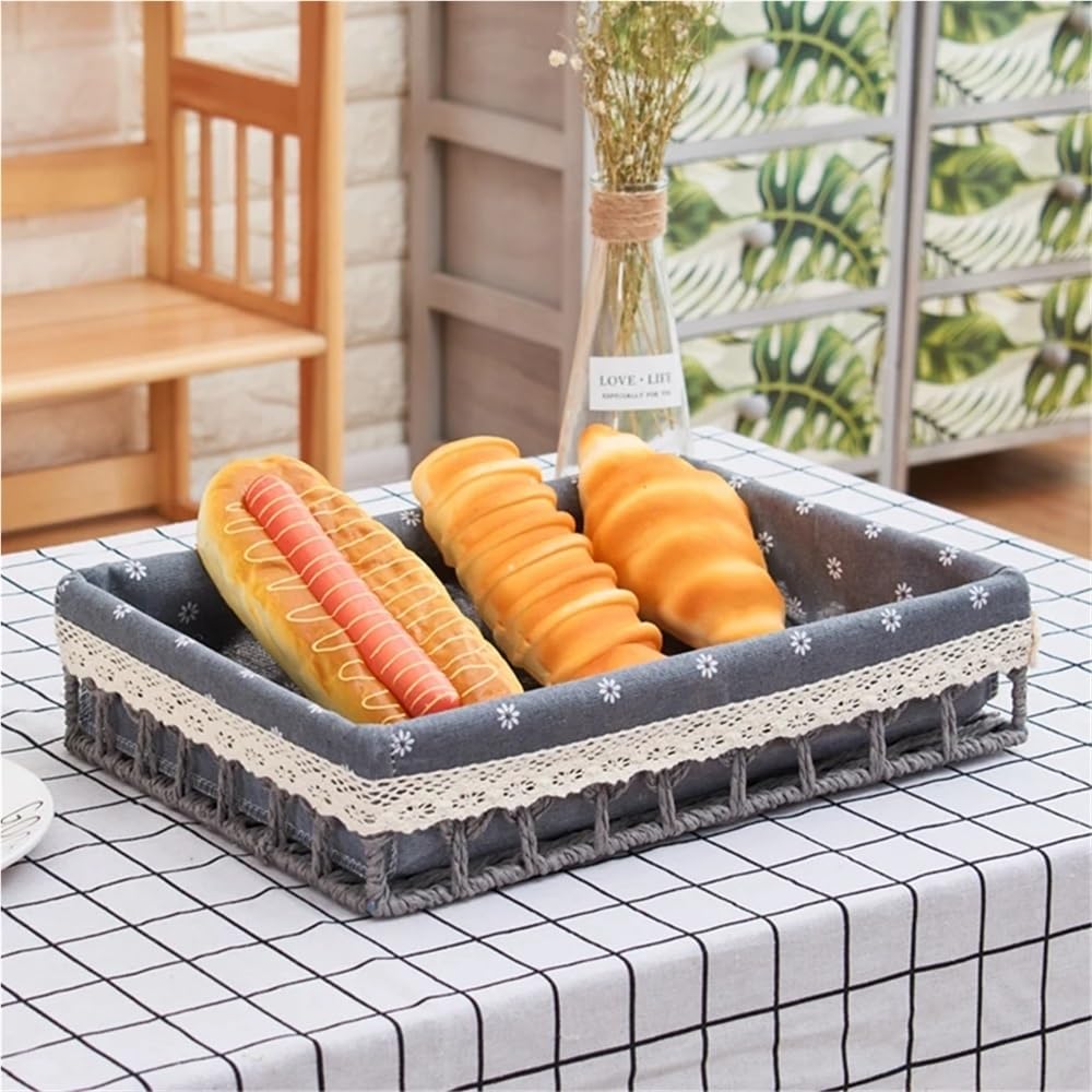 Caja de Almacenamiento de Cesta, Accesorios de Cocina y Dormitorio, Organizador de Escritorio de ratán para artículos Diversos, Pan, Papel cosmético Rectangular, Cuerda y pajitas.