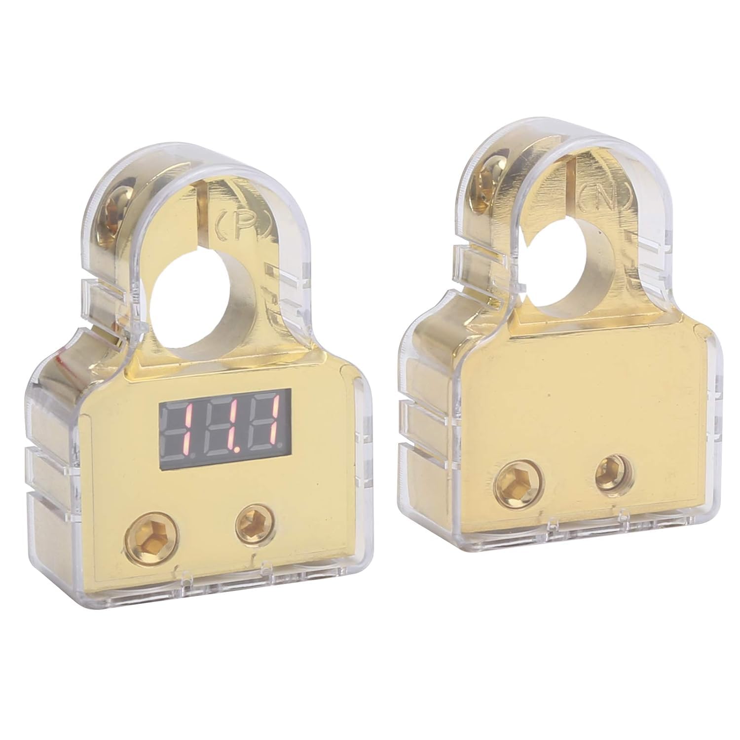 Battery Terminal Connectors, Gold Top Post Multiple Battery Terminal with Shims and Protective Covers for Yacht car Truck RV