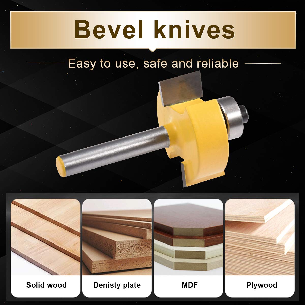 Punta per router con battuta KATUR con set di cuscinetti intercambiabili 6 dimensioni per profondità multiple, inclusi 1/8", 1/4", 5/16", 3/8", 7/16", 1/2" sei dimensioni (1/4" Shank)