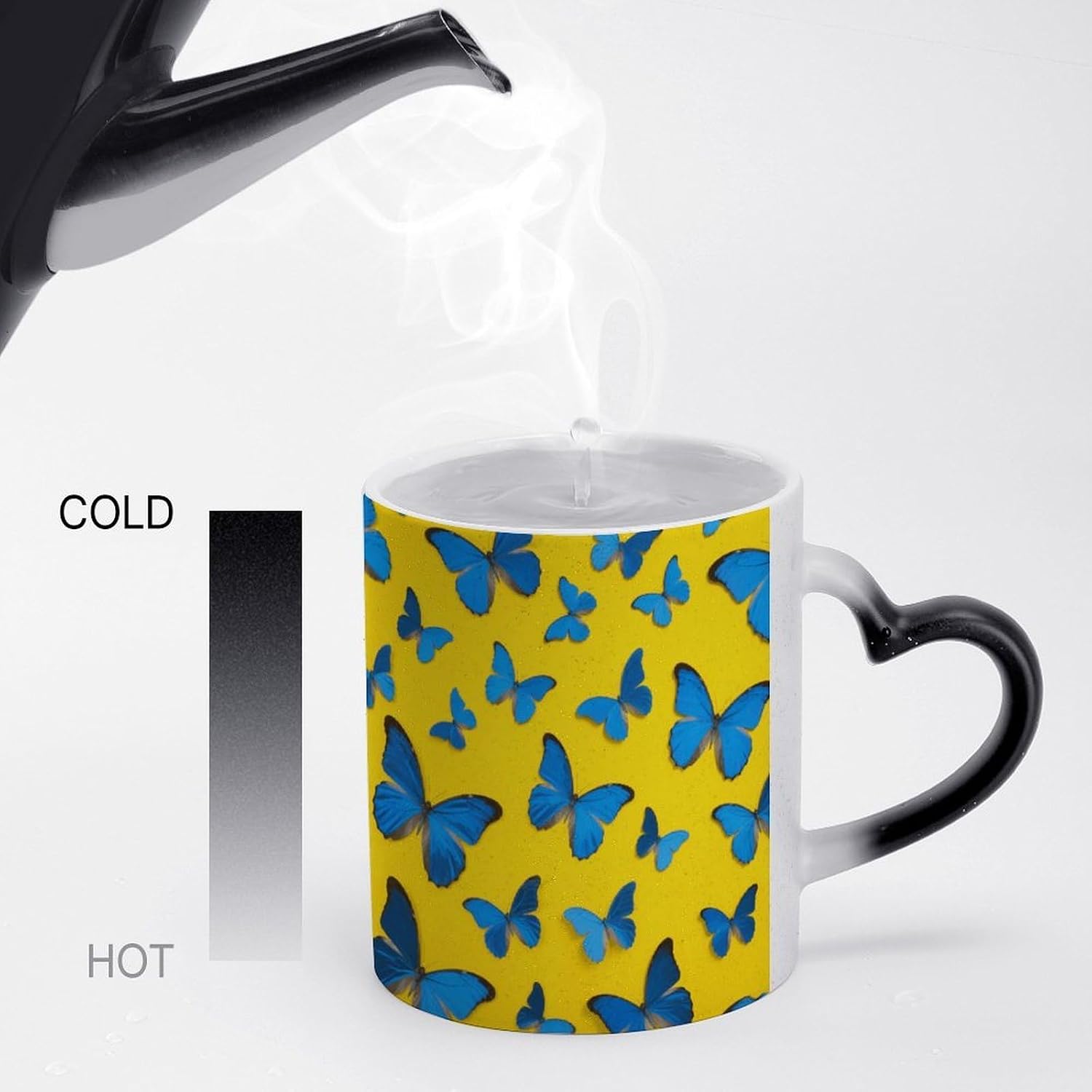 Color Changing Cup with Heart Shape Handle, Yellow Butterfly Float image 4