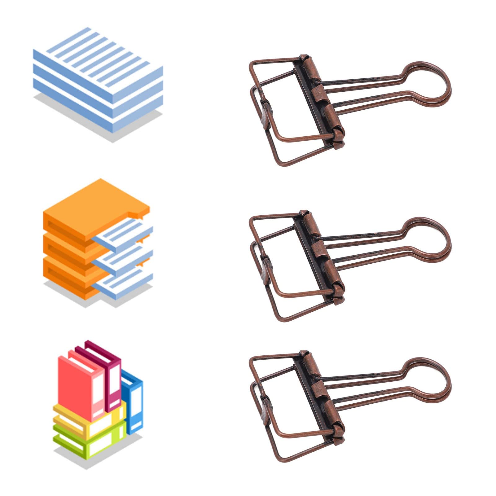 TOPINCN 32 Mm, 50 Clips de Metal para Encuadernación, Clips de Cola Hueca de Metal, Pequeños Clips de Encuadernación para Oficina, Escuela, Uso Doméstico, para Oficina, Escuela, Uso (Color Cobre)