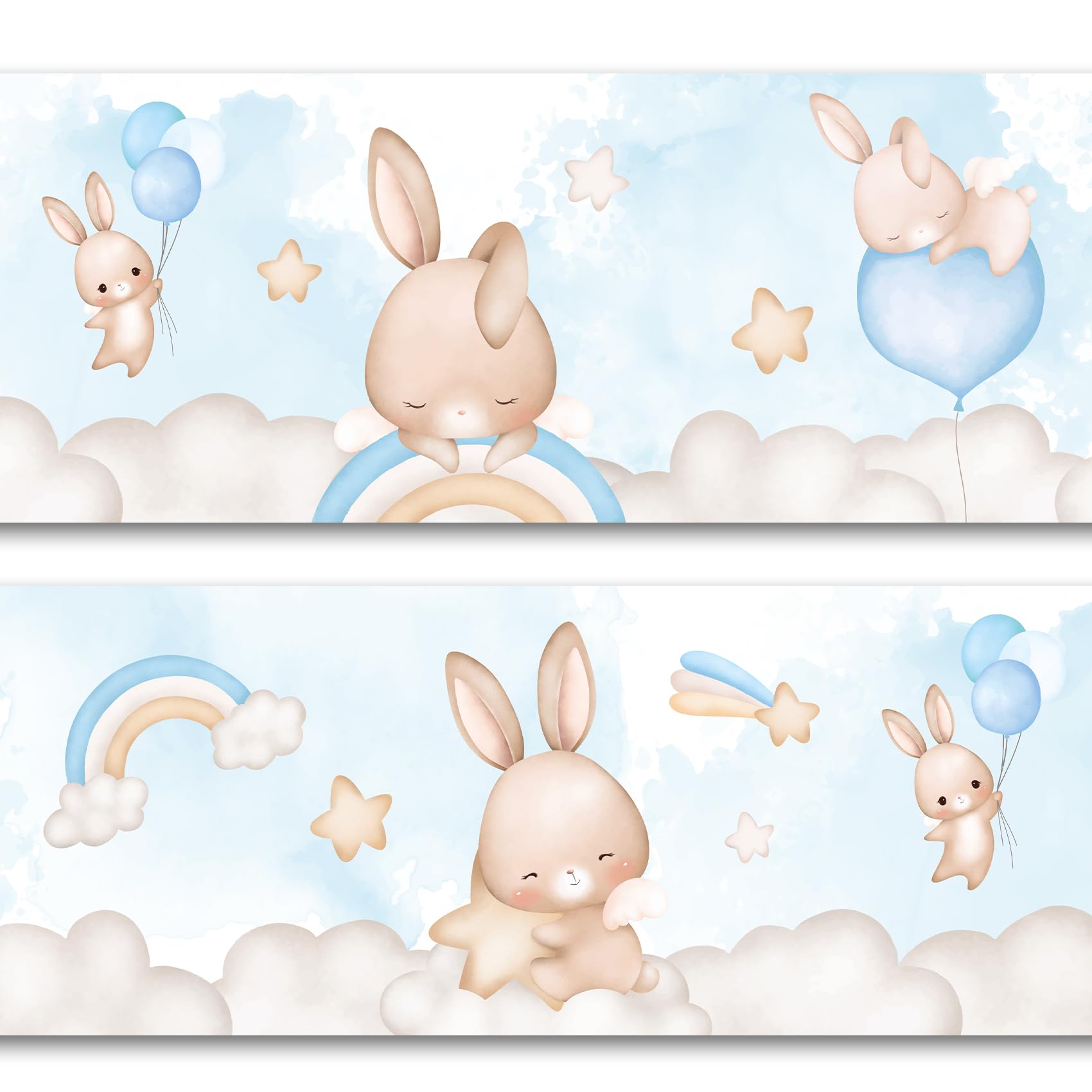 Bordüre 15cm x 200cm für Kinderzimmer Babyzimmer Dekor Aufkleber Wandbordüre selbstklebend Wandtattoo für Kinder Mädchen Junge Y033 (Hasen Ballons Blau)