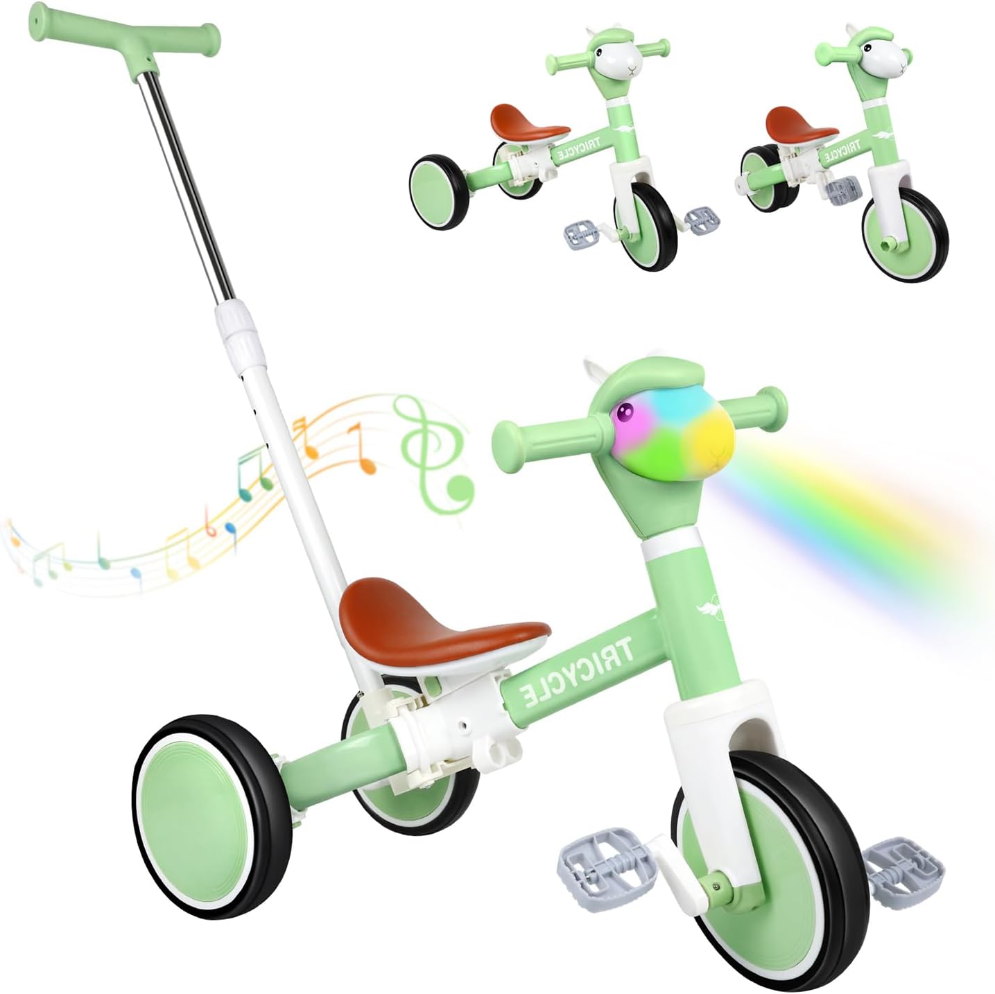 Tricycle for Toddlers 1-3 Year Olds, 5 in 1 Toddler Balance Bike 2-4 Years Old Boys Girls, Push Trike Toys with Adjustable Handle, Birthday Gifts for 2 3 4 5 Year Old Kids Bike (Light Green)