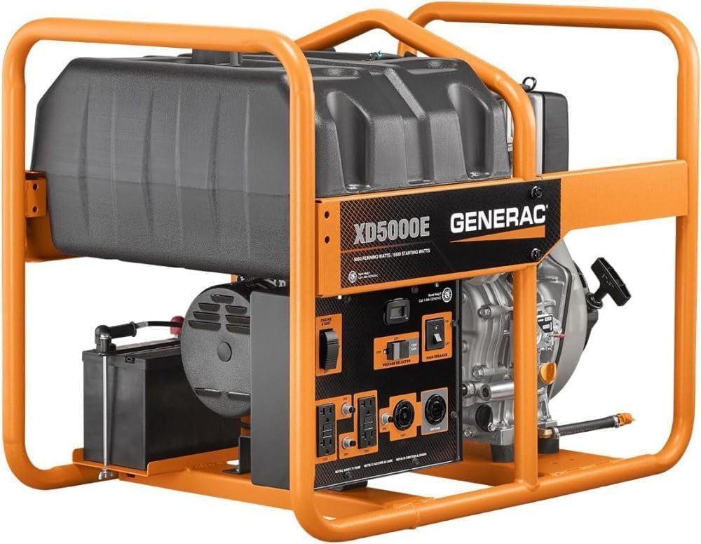 Generac 6864 XD5000E 5000-Watt Diesel-Powered Portable Generator - Ideal for Emergency Backup Power and Job Sites - Reliable Power for Demanding Applications - CARB Compliant