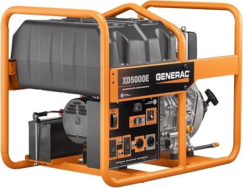 Generac XD5000E 5000W Diesel Portable Generator - CARB Compliant for Job Sites, Emergencies & Heavy Duty Use