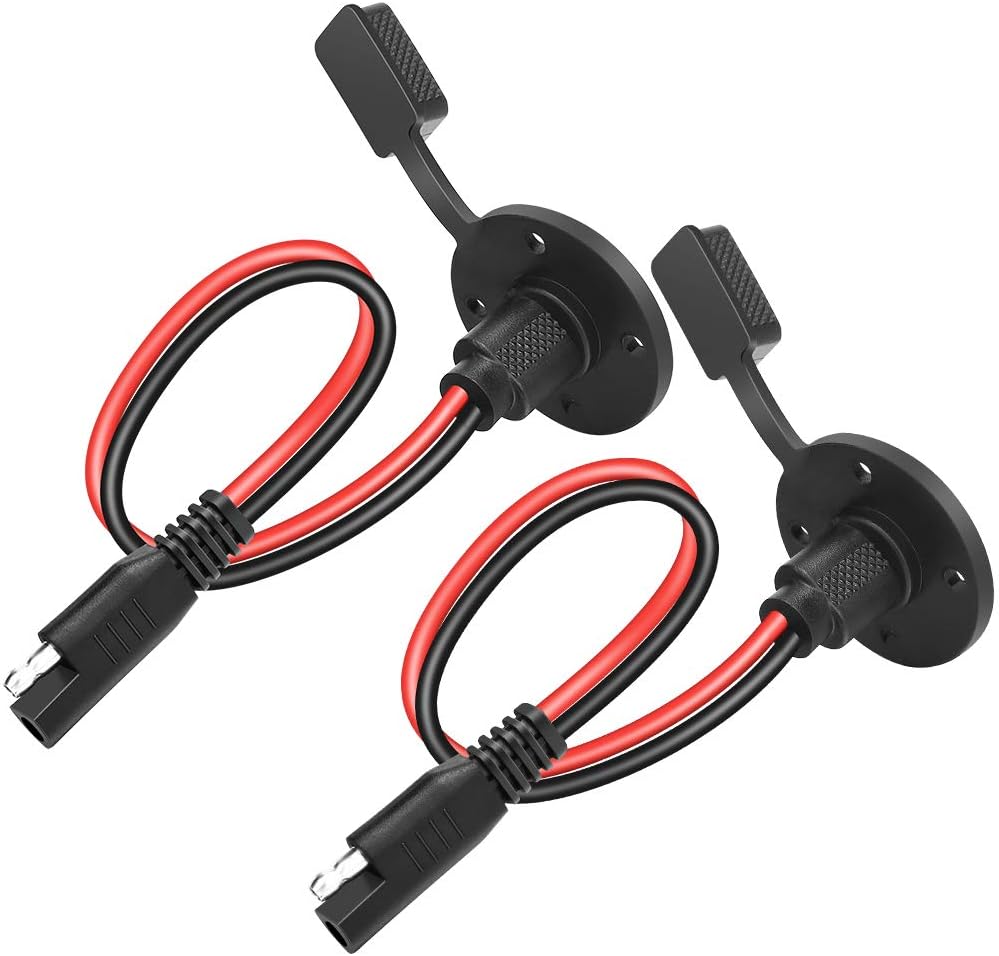 ELECTOP SAE Connector Power Socket Sidewall Port, Weatherproof SAE Quick Connect Solar Panel Flush Mount SAE Plug Adapter Cable, 12AWG SAE Extension Cable for Solar Generator Battery Charger(2 Pack)