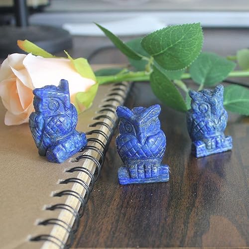 Miniatura 6 de Figura de búho de cristal tallada a mano de 1.5 pulgadas (lapislázuli natural)