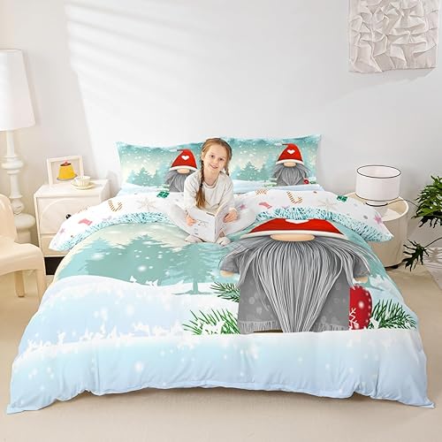 Miniatura 14 de Juego de funda de edredón de gnomos de Papá Noel escandinavos de Navidad, funda de edredón de Papá Noel para niños y niñas, funda de edredón de