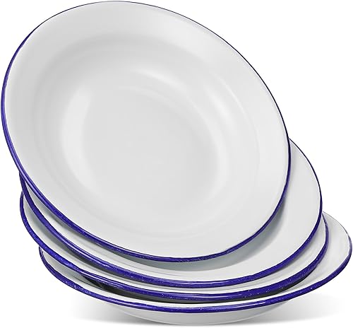 DOITOOL Paquete de 4 platos esmaltados irrompibles de 6.3 pulgadas, bandejas de platos esmaltados para servir cena, cuencos retro para pasta,