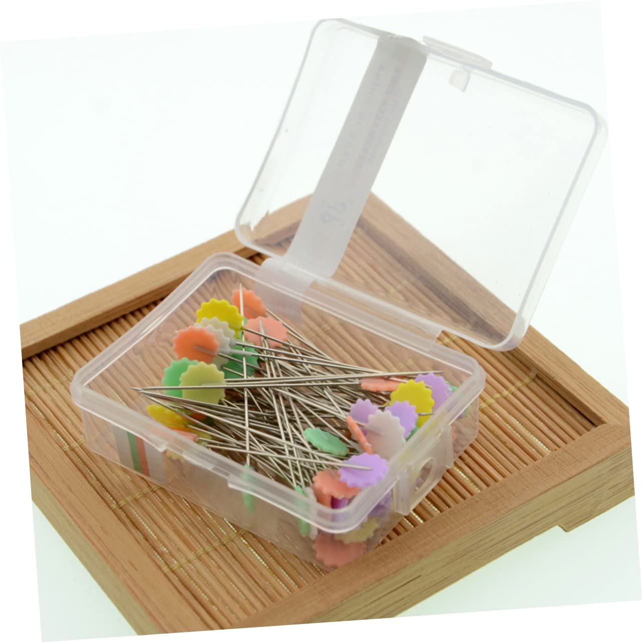 Uonlytech 200pcs Plum Blossom Head Plastic Pins for DIY Sewing Crafts Flat Button Head Portable Storage Box for Patchwork and Decorating Projects