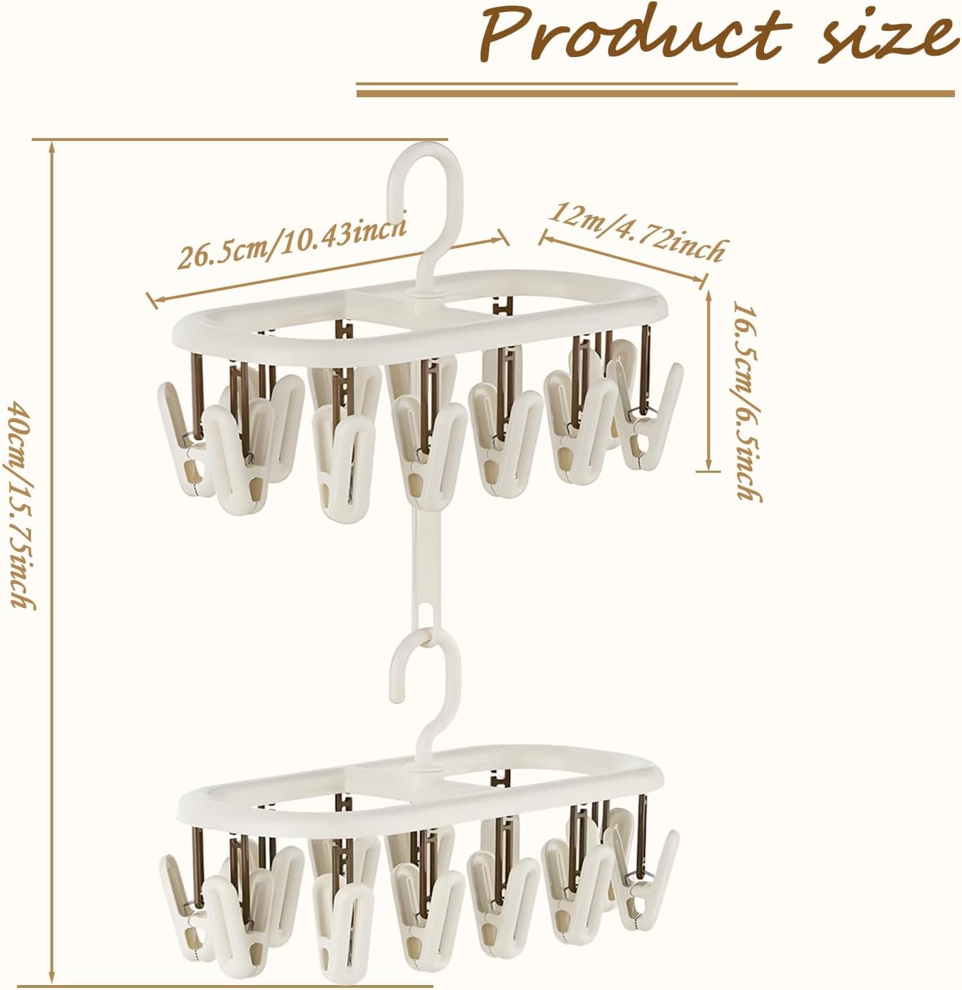 Clothes Drying Hanger with 12 Clips 2 Pack Folding Portable Hanging Drying Rack,Drip Foldable Hanging Rack 360° Rotatable Hook Clips