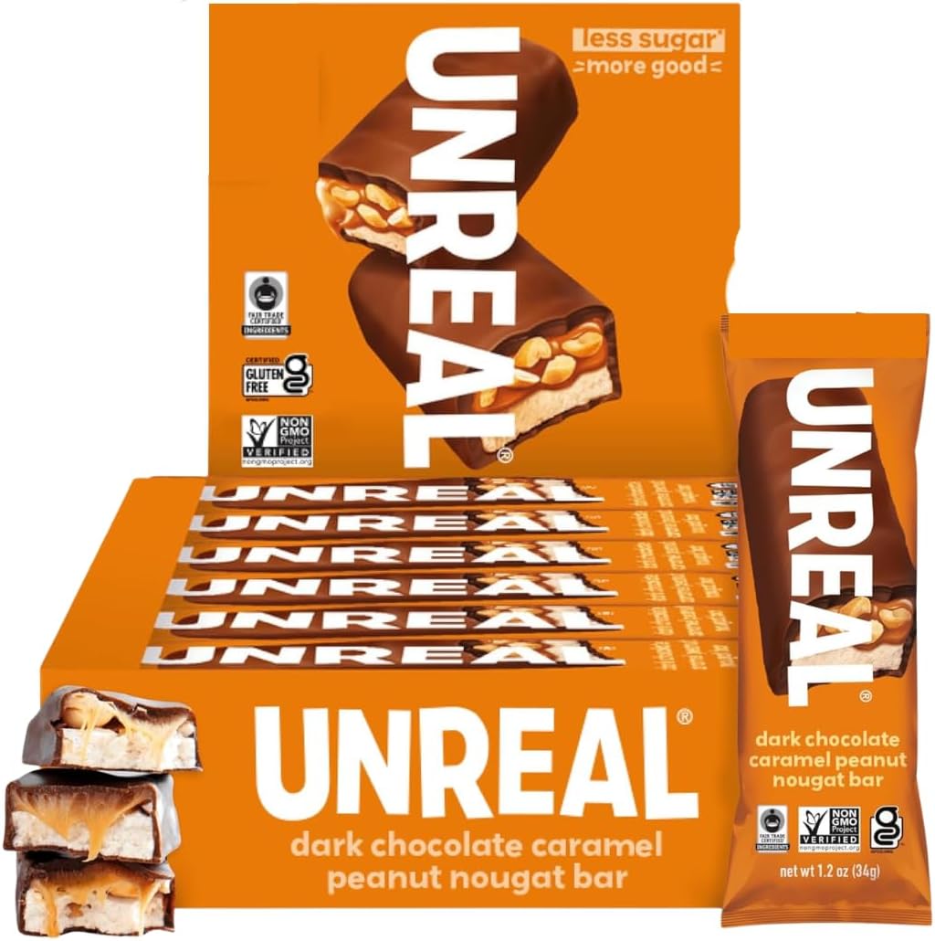 Dark Chocolate Peanut Caramel Nougat Bars (12 Full Size Bars)