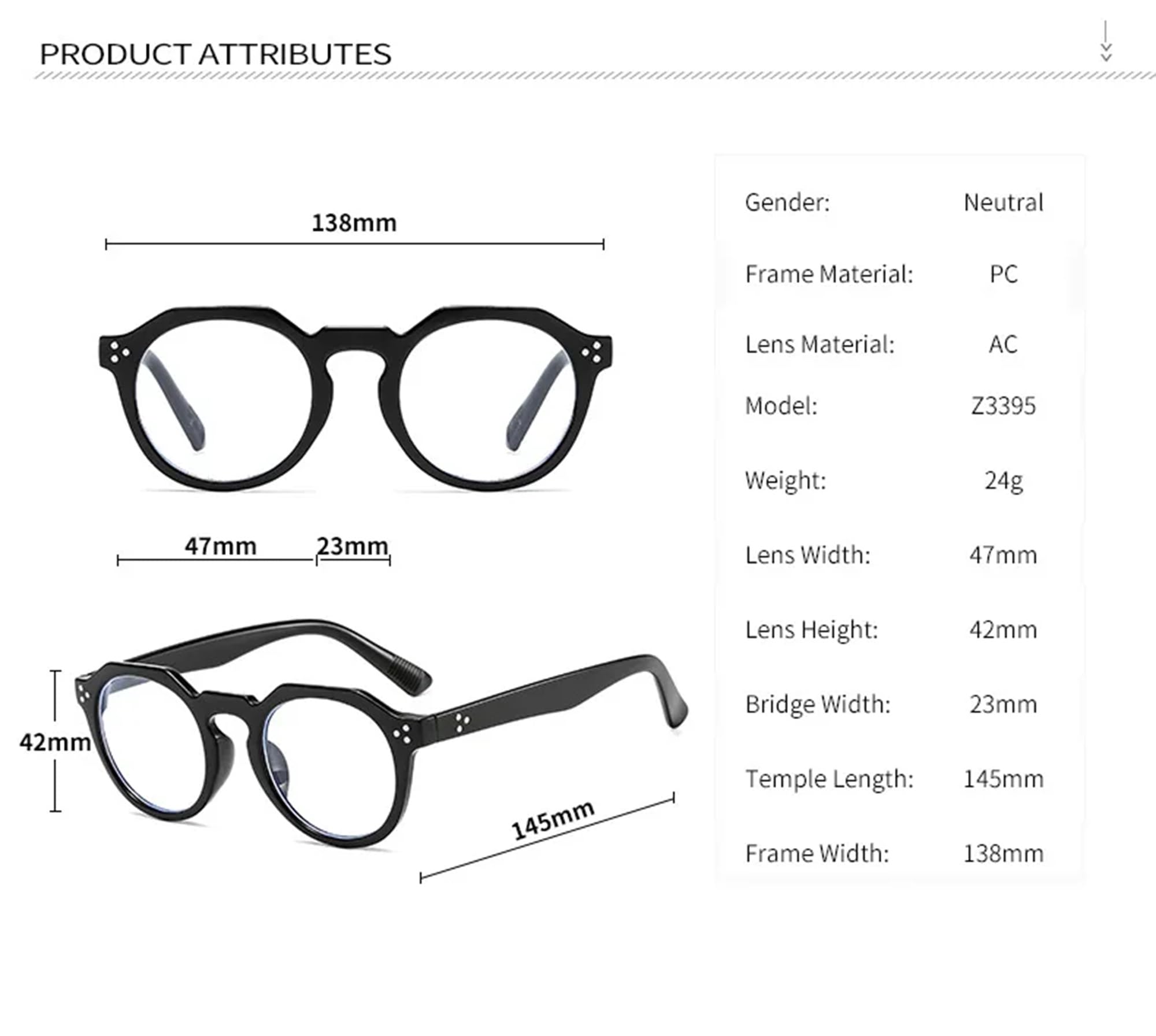 AUGEN Clear Lens Full Rim Square Spectacle Frame For Men And Women | Unisex Eyeglass | Round (C1) - Image 7 thumbnail