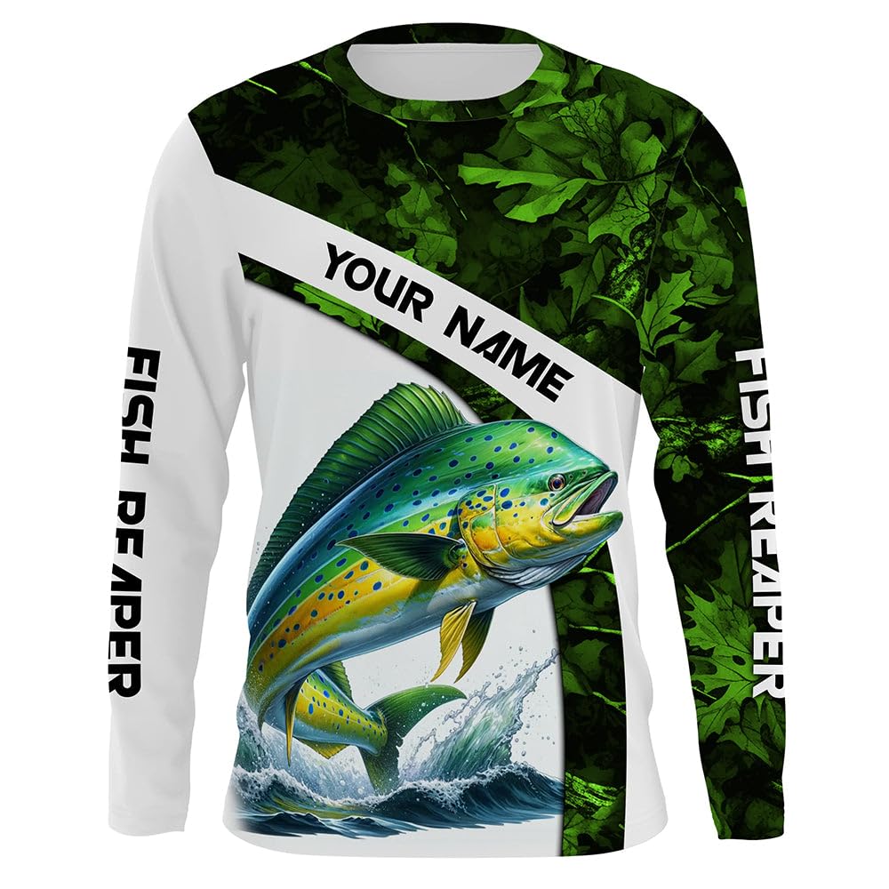 CustomPersonalized Mahi Mahi Fishing Long Sleeve Shirts for Men, Dorado Fishing Jerseys, Mahi Mahi Hooded Fishing Shirt for Team