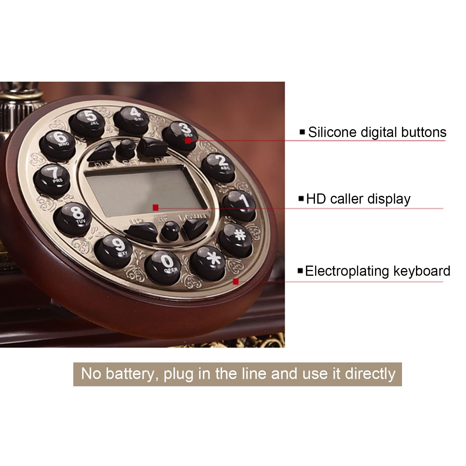 Staromodny telefon antyczny telefon vintage przewodowy telefon stacjonarny na biurko do domu, salonu, sypialni, dekoracja biura (podwójny dzwonek)