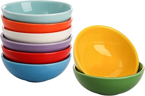 Miniatura 3 de ZENFUN Juego de 8 cuencos de cerámica, platos redondos de porcelana de 3.5 onzas, mini cuencos de postre de terracota, cuencos para condimentos a