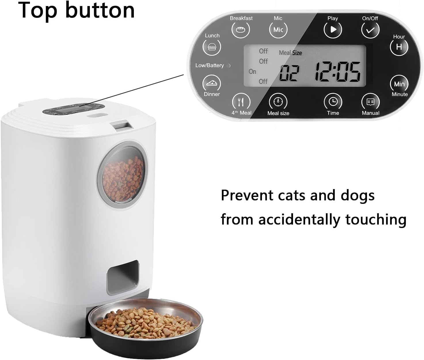 4 Meals Automatic Dog Feeder, Digital Feeding with Dual Power Supply Timer Smart Feeder for Small Medium Larger Cats and Dogs（not Include Batteries