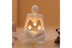 Tulip Night Light: Reading Women Statue with Illuminated Tulips