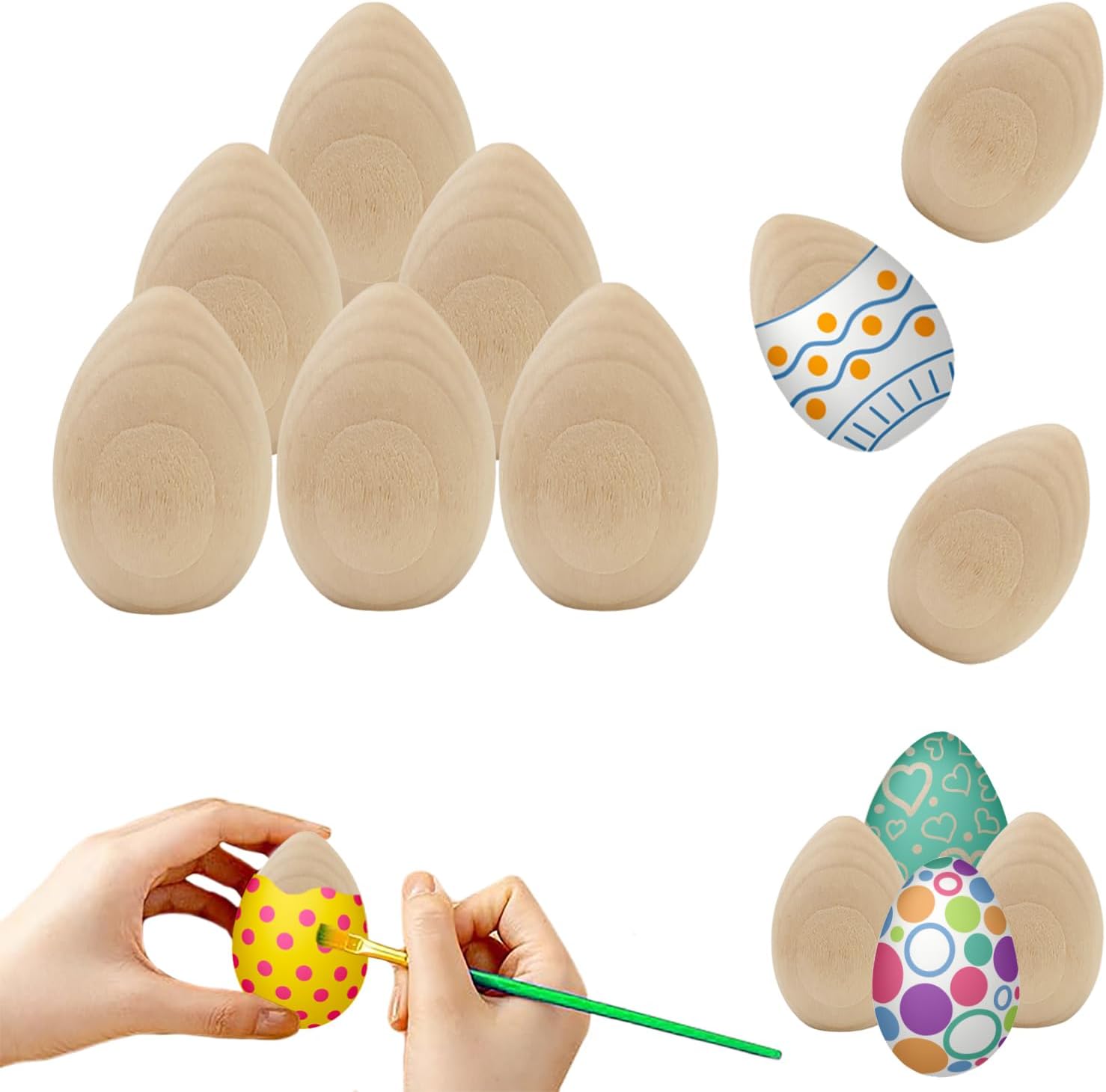 Small Smooth Unpainted Natural Stand-Up Wooden Easter Eggs, Perfect for Easter Crafts, Décor and Egg Hunts in Carton, 2.1" Inches (48-Pack)