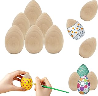 Unpainted Wooden Eggs, Natural Wood, Unfinished Craft Wood, 6-Pack, 2.1" Inches (6 Count)