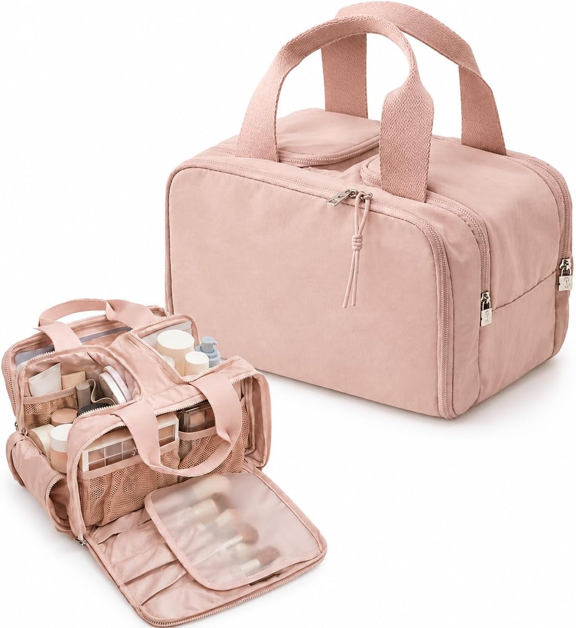 YDR Travel Makeup Bag for Women, Large Wide-Open Puffy Makeup Bag and Toiletry Bag with 4 Compartments, 17 Organized Sections, Brush Holder and Carry Handle
