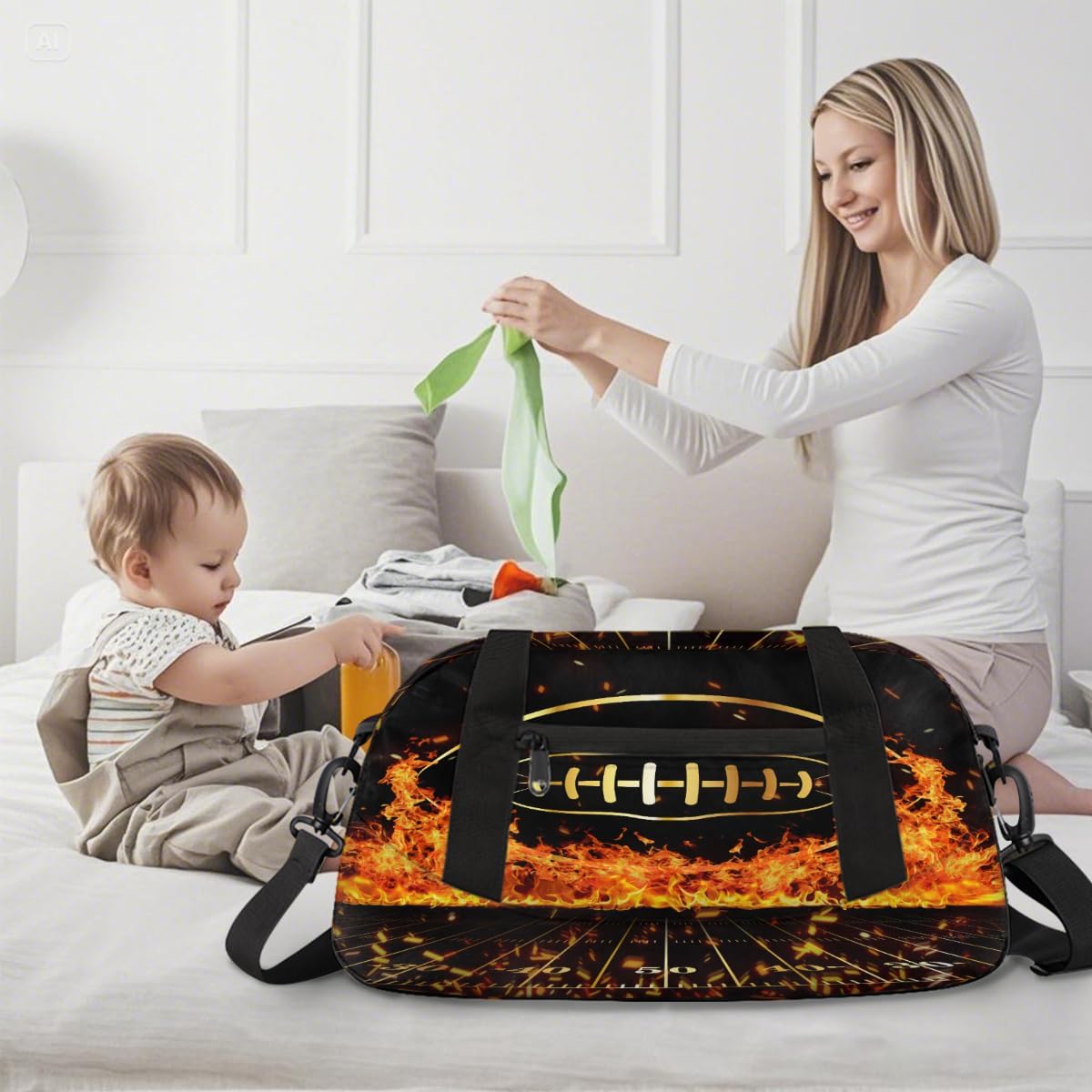 Gym Travel Duffle Bag for Boys - Fire Football Kids Overnighter Weekend Bag with Front Zipper Pocket for School Practice, Teens Carry-On Size Sleepover Bags - Image 7