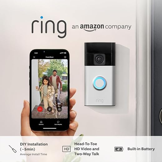 Ring Battery Video Doorbell | DIY Wireless Video Doorbell Camera with Head-To-Toe View, HD Video, With Built-in Battery | Easy to install (5min) | 30-day free trial of Ring Protect Plan