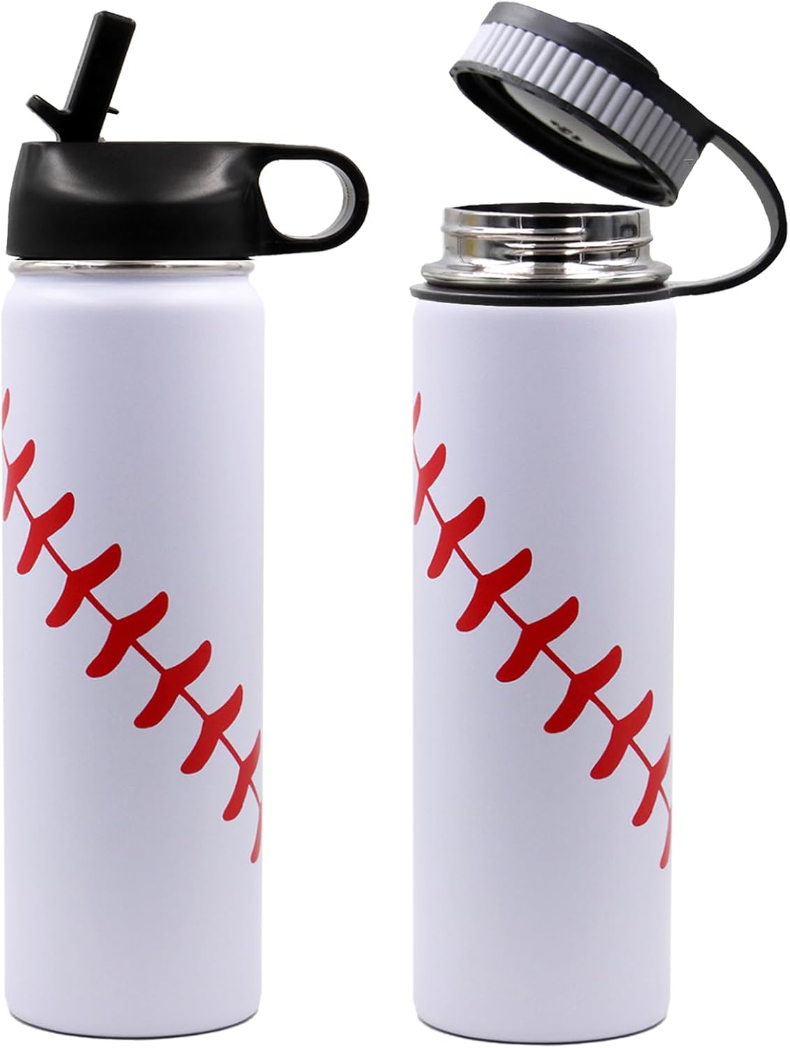 22 oz Baseball Water Bottle, Sports Flask Metal Travel Tumbler with 2 Lids, Stainless Steel Double Wall Vacuum Insulated Leak Proof Thermo Water Bottles, Baseball Accessories Gifts for Mom Boys Girls - Image 5