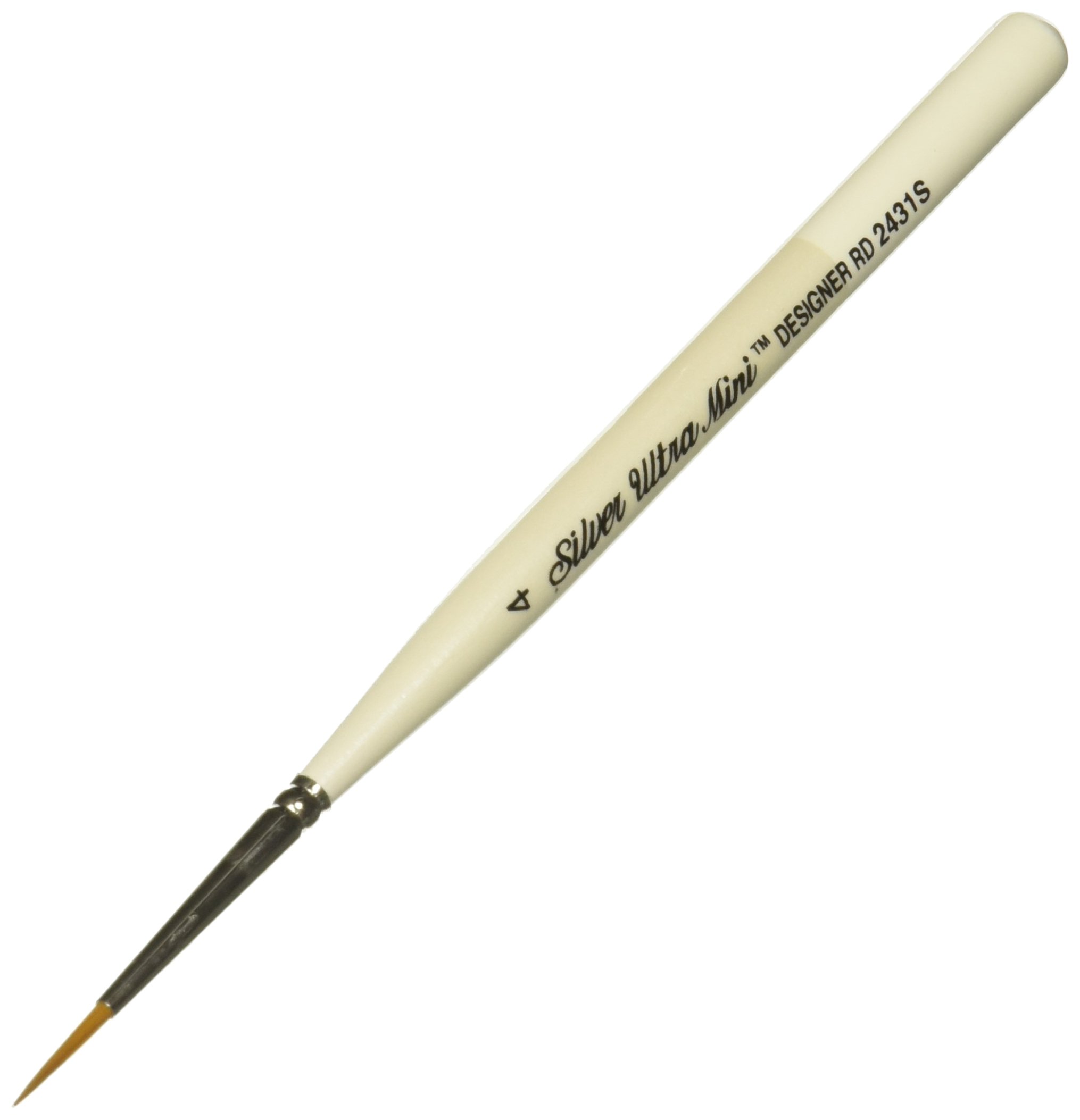 Silver Brush Limited Pearl White Silver Brush Ultra Mini Designer Round Short Handle Series 2431S Golden Taklon Filaments, Size 4