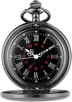Vintage Smooth Black Manual Mechanical Pocket Watch Roman Numeral Dial Hand Wind Watch