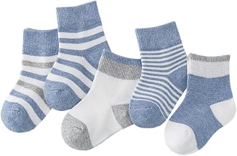 Little Boys and Girls 5 Pack Stripes Ankle Socks Kids Cotton Crew Socks