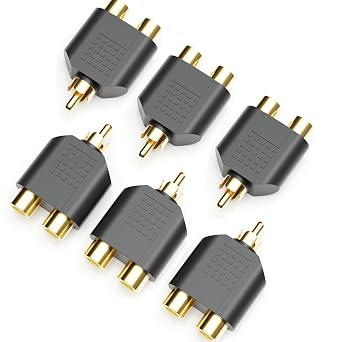 BERLAT RCA Splitter, RCA Splitter 1 Male 2 Female for Audio Video Av TV Cable Conversion, Simple to use, Plug and Play - 6 pcs