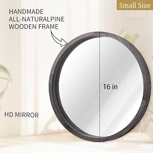Miniatura 2 de Espejo circular de pared redondo para baño, espejo de decoración circular para pared, marco de madera, espejo de maquillaje para casa de campo, sala
