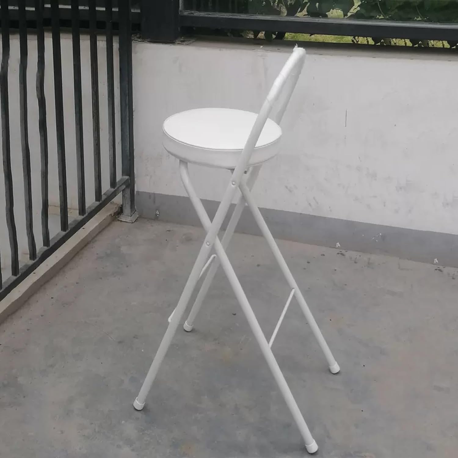 Folding Stool with Back, PU Upholstered Breakfast Tall Stool, Height Foldable Chair, Round Compact Kitchen High Chair (Color : 65cm/26in) (70cm/28in One Size)