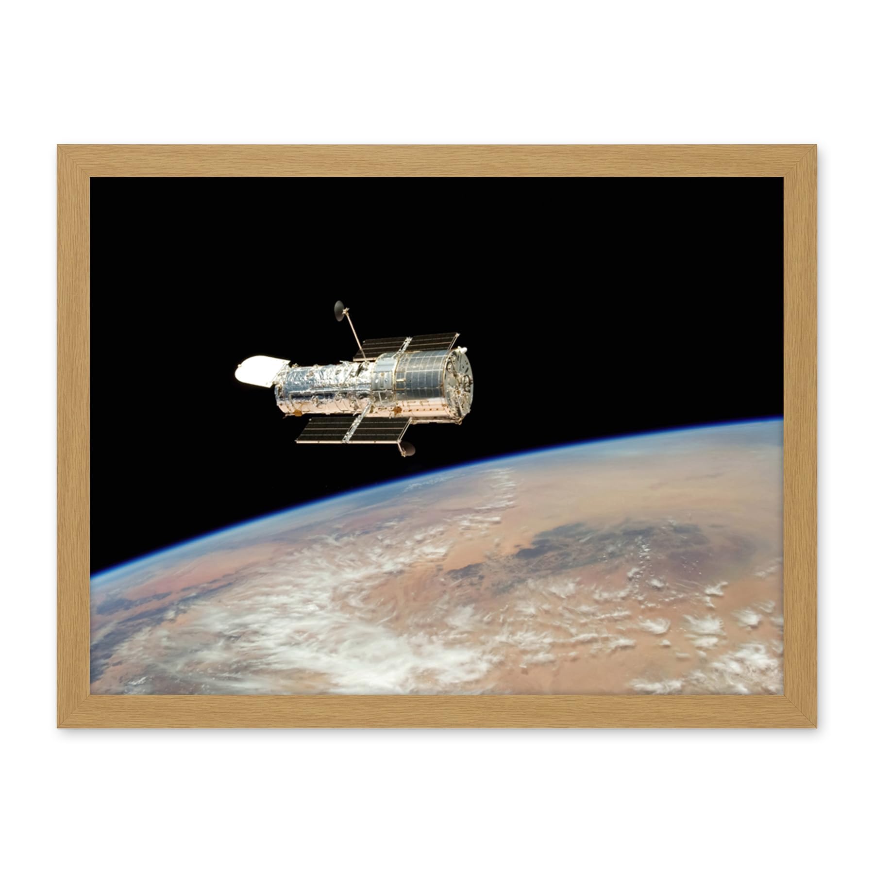 Artery8 Hubble Space Telescope Image The Hubble's Final Release Over Earth By Space Shuttle Atlantis Crew In 2009 Servicing Mission 4 Artwork Framed Wall Art Print 18X24 Inch