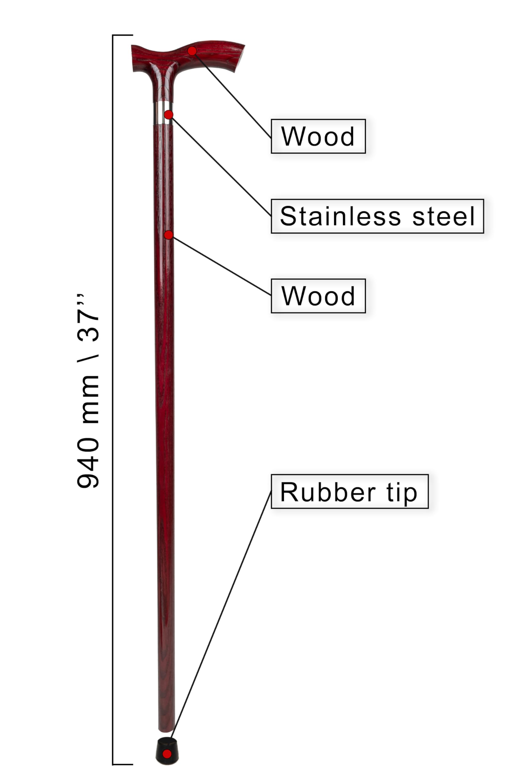 Dr. Watson Classic Fritz Walking Stick – Handcrafted Ash Wood Cane with Polished Stainless Steel Collar