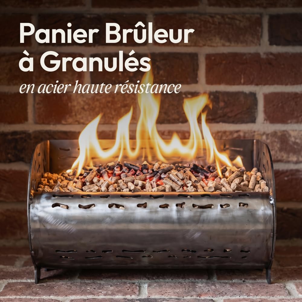 CASABEL Panier Brûleur Pellets & Granulés Épais, 30cm, Cap. 5kg, Acier Brut
