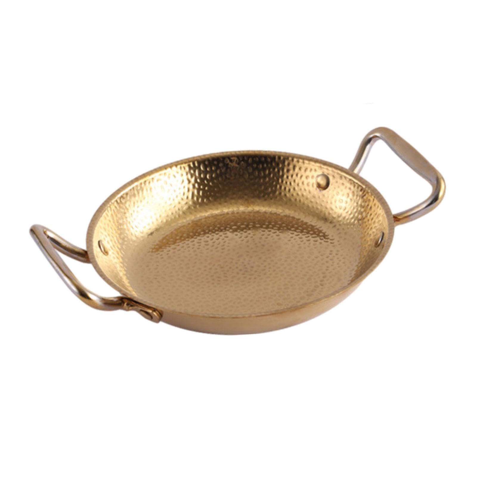 Pan Dry Pot Coréenne INOX Résistante Double Poignée Pratique Conduction Rapide de la Chaleur Adaptée à la Cuisine Maison, 26 CM, Or