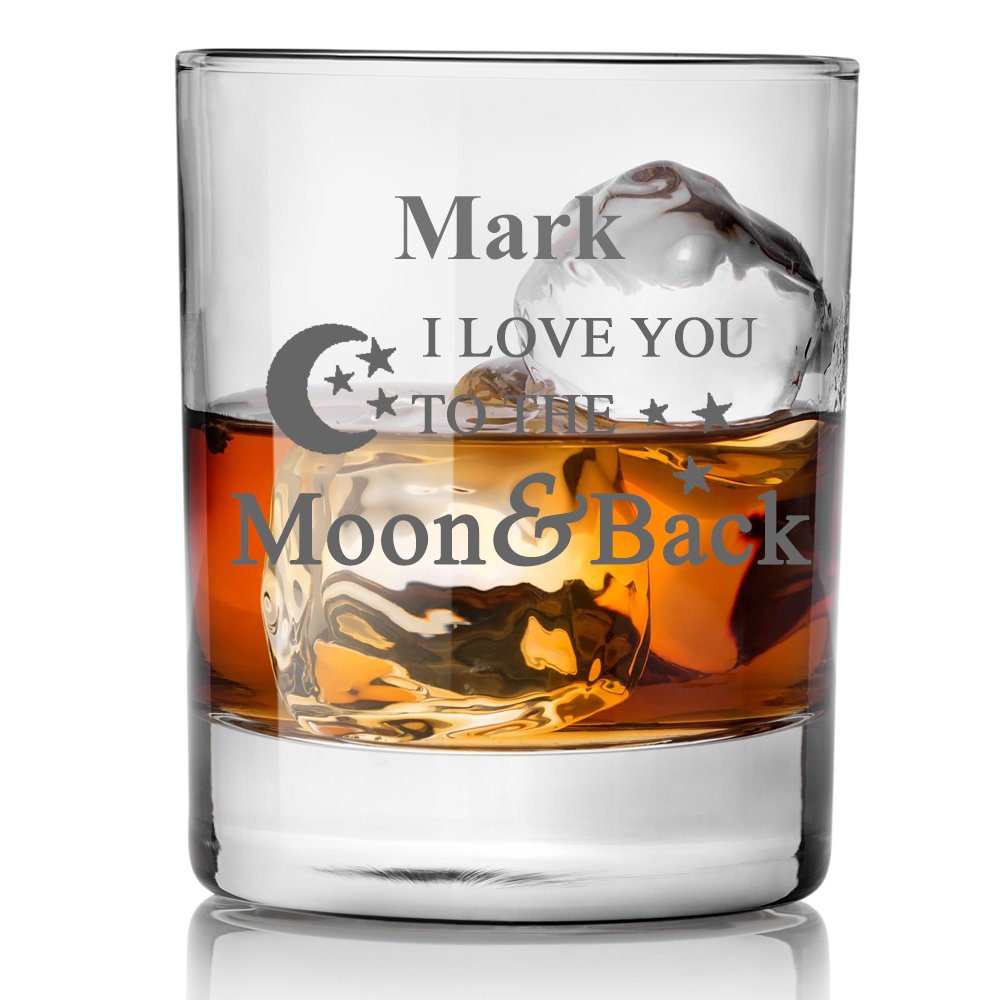 Ukgiftstoreonline Whisky Glass Personalised I Love You To The Moon And Back Glass Gifts For Him And Her (Whisky Glass)