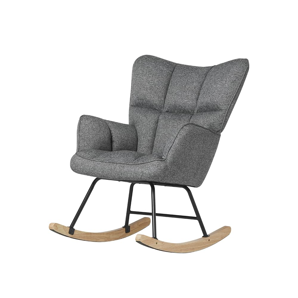 Glider Chairs Fabric Rocking Chair with High Backrest and Armrests Suitable for Living Room, Bedroom for Adult (Grey)