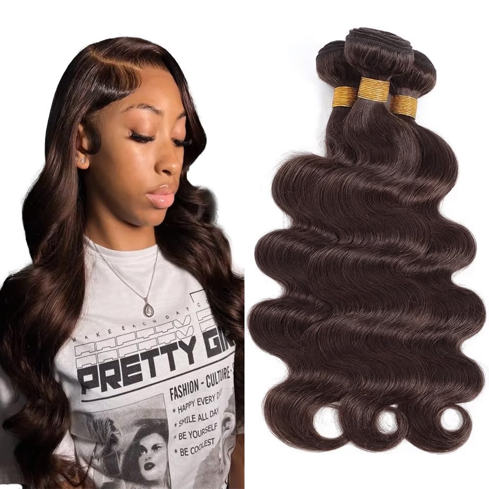 Chocolate Brown Color 4 Brazilian Body Wave Bundles Human Hair Dark Brown Bundles 18 20 22 Inch Double Weft Weave Human Hair Extensions Silky and Soft for Black Women