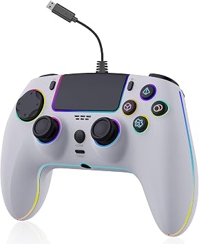 RGB Wired Game Controller for PlayStation 5 Replacement Gamepad with Hall Effect Trigger for PS-5 & Windows PC Double Vibration Motion Sensing Joystick Remote Joypad with Turbo,Macro Mapping White