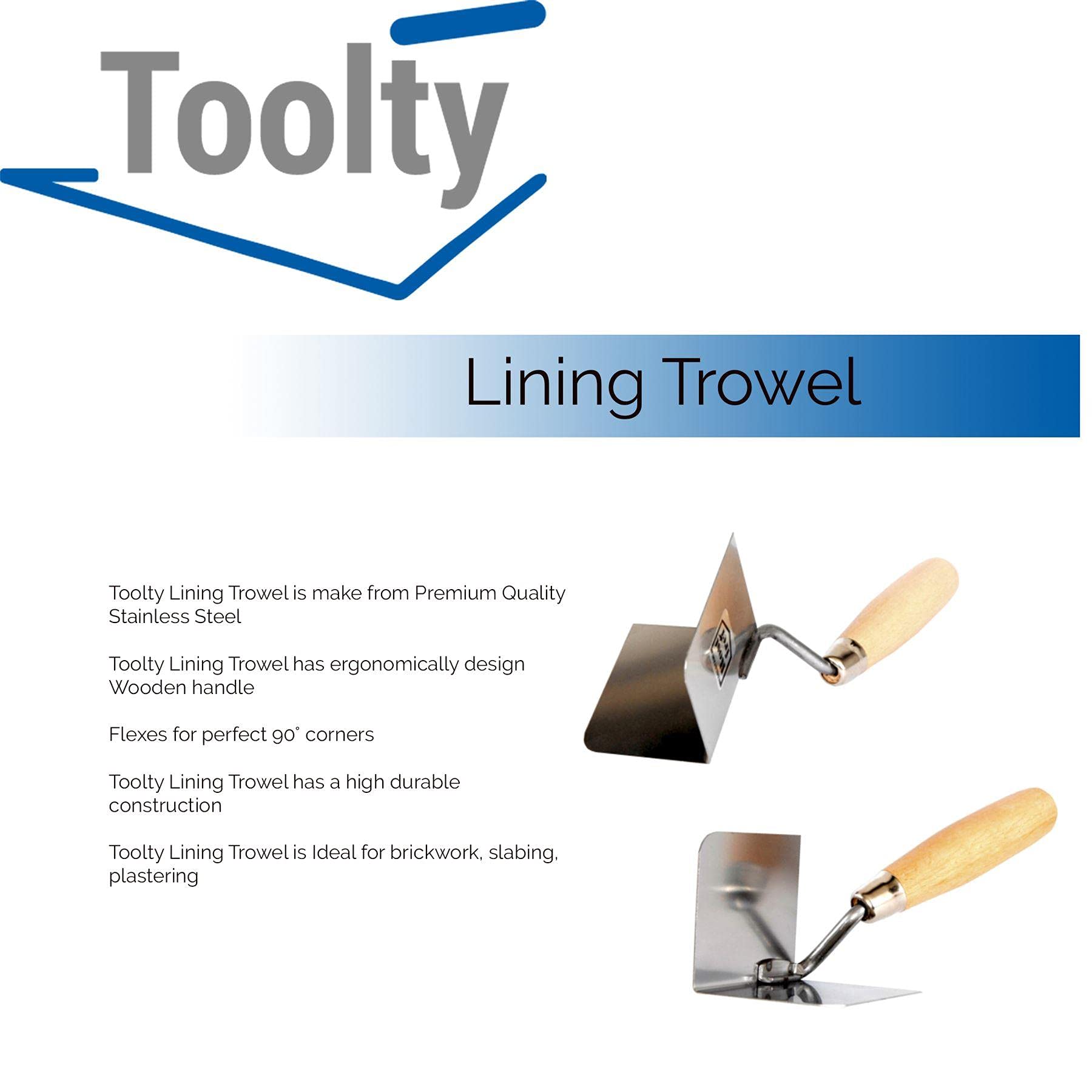 Toolty Stainless Steel Lining, Plastering Trowel, Internal Corner Trowel, 80x60mm, Wooden Handle - Image 2