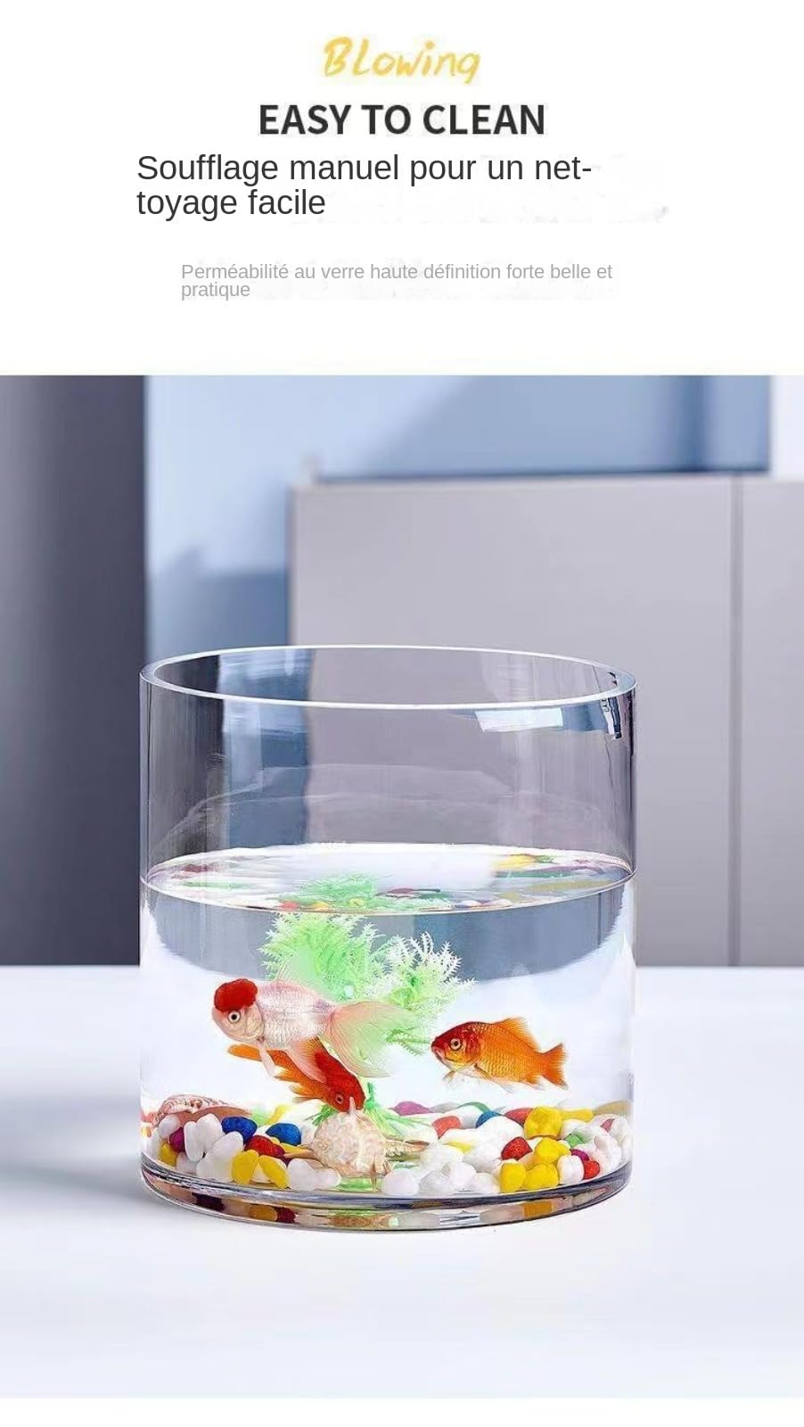 Acuario de Cristal Transparente, Pequeño Ecológico, Grande cilíndrico para Tortugas, accesorios, for Peces Rojos,Acuario Recto de Vidrio Cilíndrico Transparente
