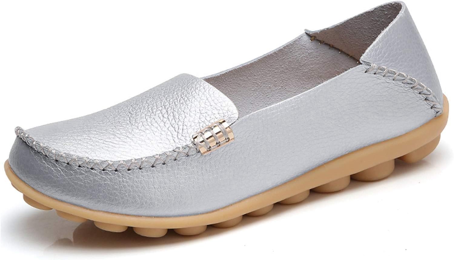 VenusCelia Women's Natural Comfort Walking Flat Loafer(5 M US,Silver)