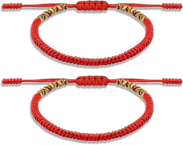 YELUWA 2pcs Rope Jewelry Handmade Tibetan Buddhist Woven Bracelet Multicolored Lucky Protection Braided Bracelets Gift for Valentine