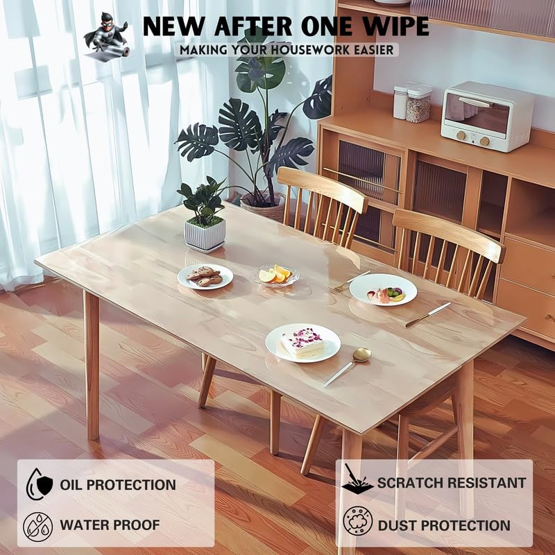 Image of MR.CLEAR Max Shield | India's 1st & Only Antibacterial Table Cover | (55 x 41 Inches, 2mm) | 4 & 6 Seater Waterproof PVC Cloth | Office & Home Dining Tables Top Thick & Water Proof Clear Protector