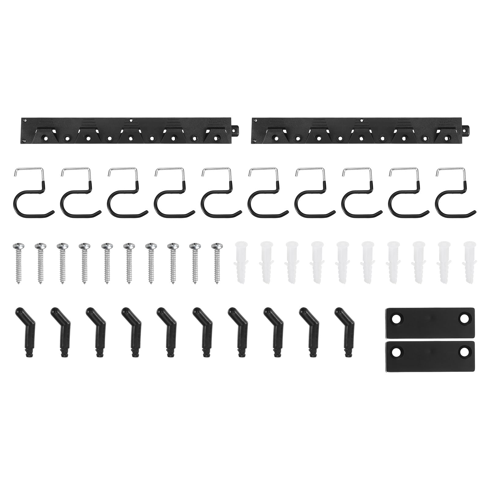 QUARKZMAN 4 Set Gartengerätehalter 5,2 x 40cm Aufhängung Gartengeräte, Gerätehalter Wandhalterung mit Schwarz Haken für Garage, Geräteschuppen, Keller, Werkzeugwand, Rechen, Besen