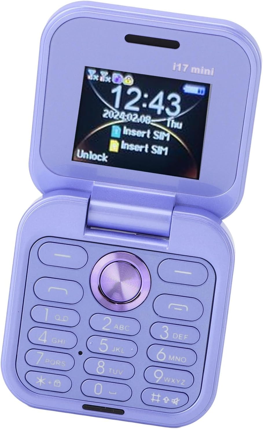 Brrnoo Flip Small Cell Phone Dual Nano SIM Media Player HD Rear Camera LED Flashlight GSM Network Seniors (Purple)