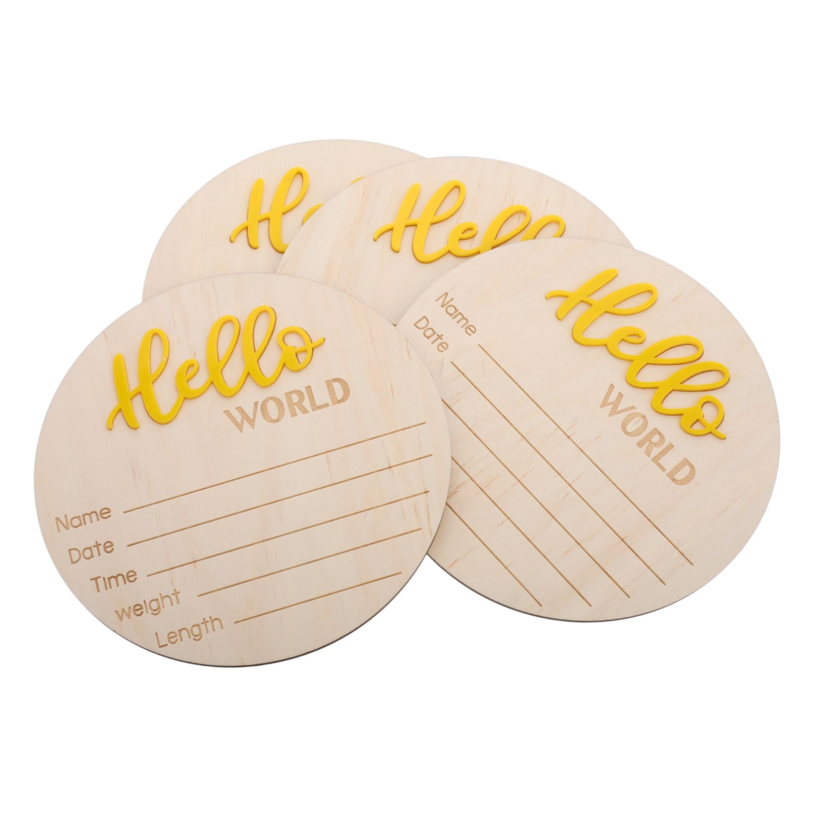 Totority Memorable Newborn Baby Birth Sign Card 4pcs Wooden Nameplates for Baby Shower Baptism Birthday and Keepsake